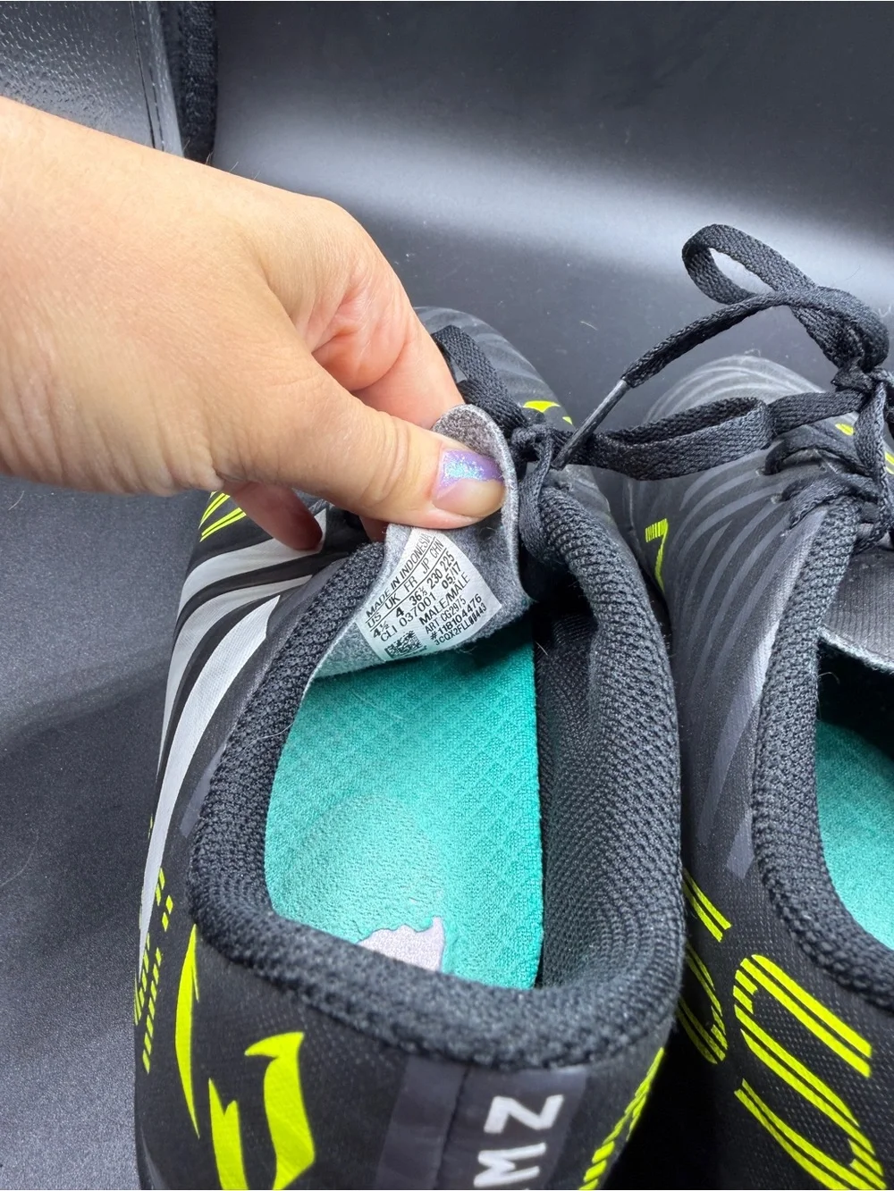 adidas Kids Black Soccer Sneakers with White Stripes and Neon Yellow Accents